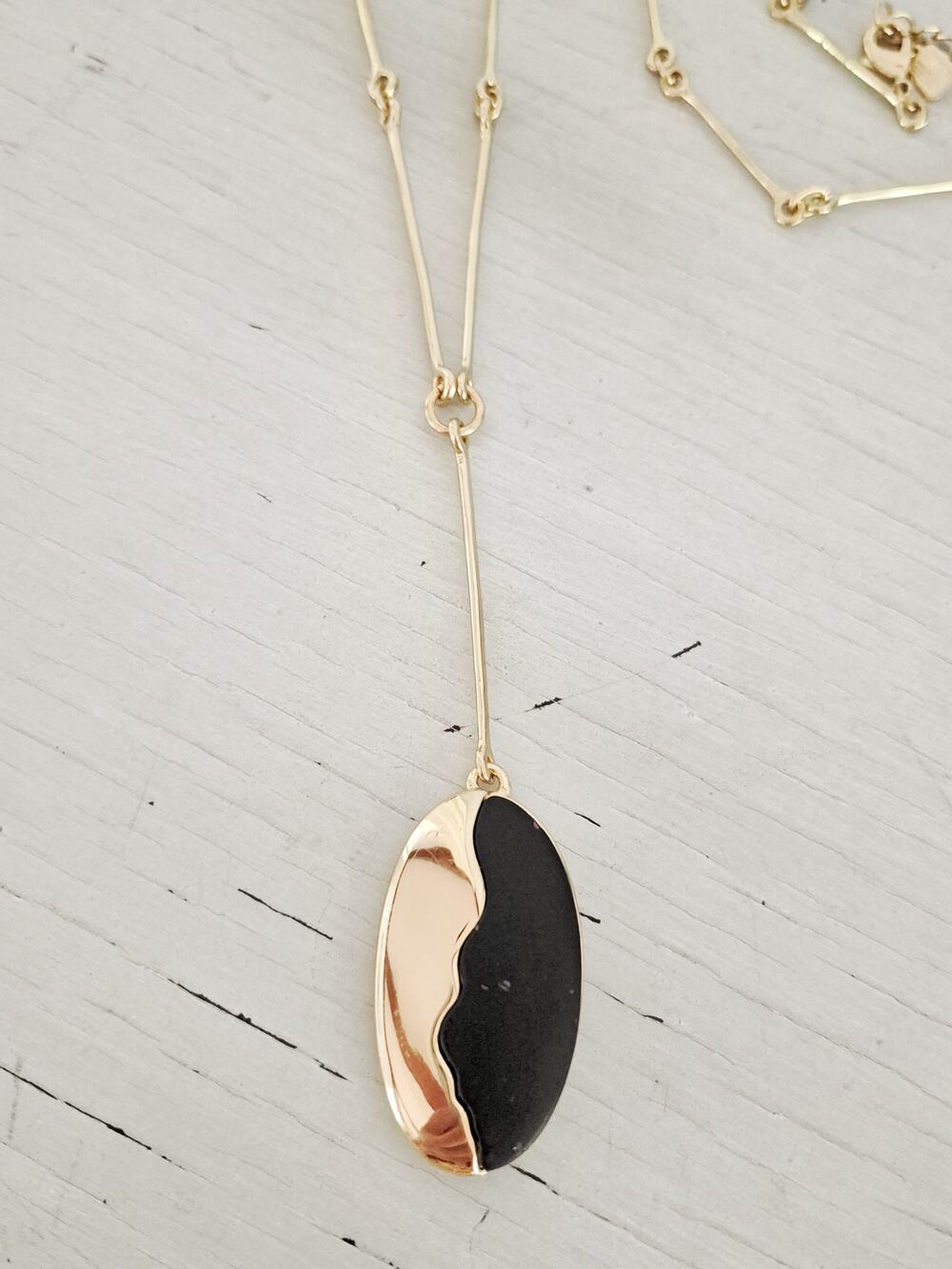 Vintage Gold-tone and Black Enamel RLM SOHO Necklace